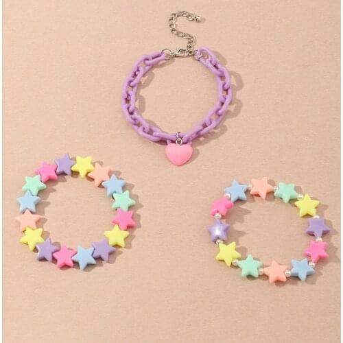 1 Set Colorful Fashionable Bracelets Stars Heart Pearls Bangle Adjustable