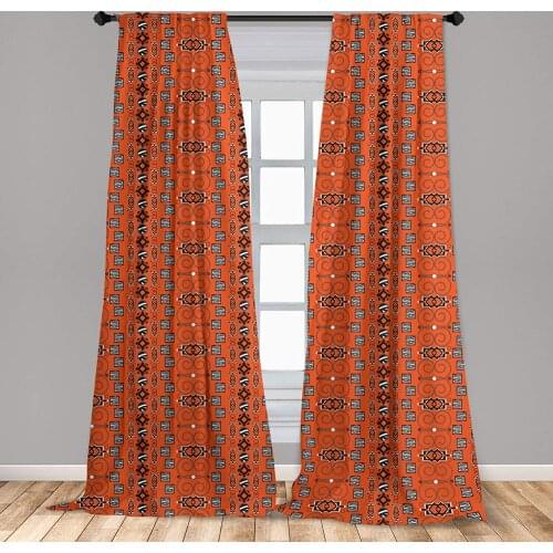 African Curtains with Traditional Ornamental Folk Boho Window Treatments for Living Room Bedroom Decor