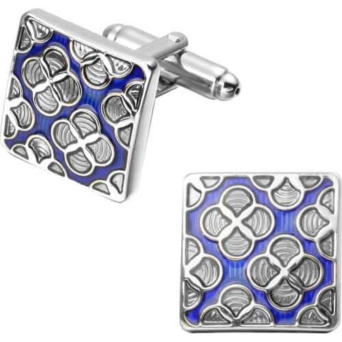 A pair of high quality brass material blue enamel plum cufflinks men shirts cufflinks wedding jewelry