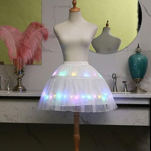 Women Lolita White Tutu Skirt LED Light Up Luminous Short Petticoat Underskirt Y3NE