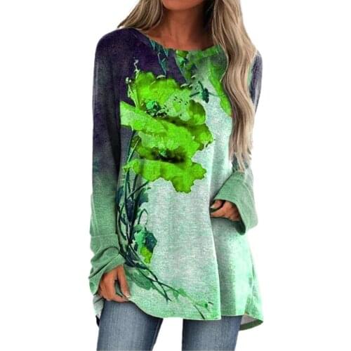 3D Floral Print Women Tunic Blouse 2021 Top Long Sleeve Autumn O-Neck Loose Long Tunic Blouse Streetwear