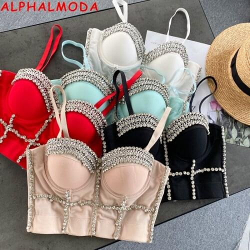 ALPHALMODA 2021 Celebrity Luxury Heavy Work Pin Bead Suspender Vest Three-dimensional Cup Underwear Sexy Bra Bodice for Women
