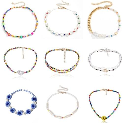 Colorful Beads Collares Necklace For Women Cute Choker Chains Pearl Necklace Jewerly Fashion Pendant Chocker Aesthetic Choker