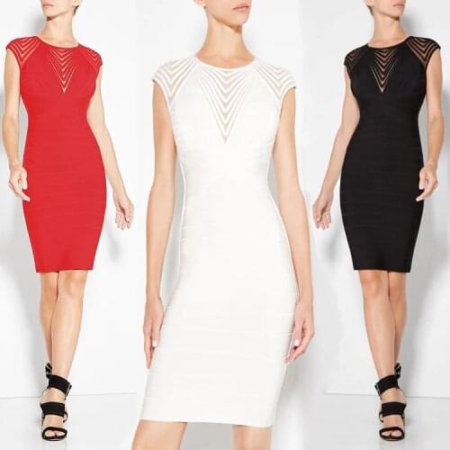 2021 Summer Party Nightclub Bandage Dress Of Women New Black Red Wine O-Neck Short Sleeve Celebrity Runway Knee Length Dress