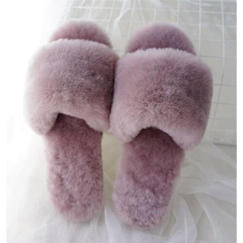 100% Natural Sheepskin Winter Warm Fur Slippers Women Home Shoes Indoor wool Slipper 2021 Luxury Non-slip Casual Slippers