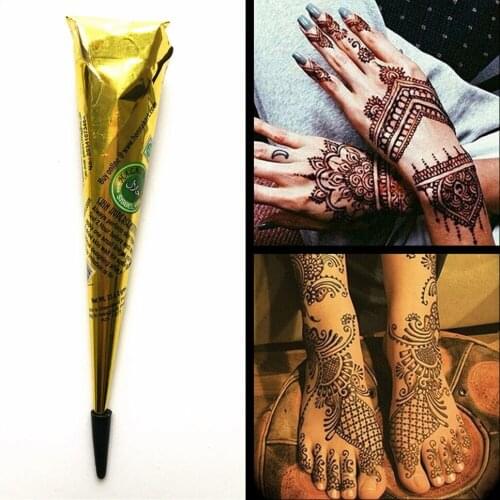 1PC Mehndi Henna Tattoo Paste Natural Herbal Brown Ink Color Henna Cream Cone Sexy Body Art Paint Drawing For Tattoo Stencil