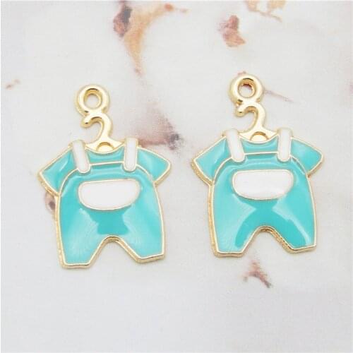 Julie Wang 10PC Blue Baby Cloth Design Gold Base Pendant Charms For Necklace Bracelet Women DIY Jewelry Findings Kid Gift Crafts