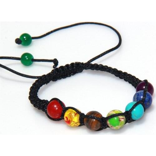 50pcs/lot 8mm Big Beads 7 Chakra Yoga Bracelet Healing Balance Supernatural Lava Reiki Stones Beads Bracelet Women Jewelry Free