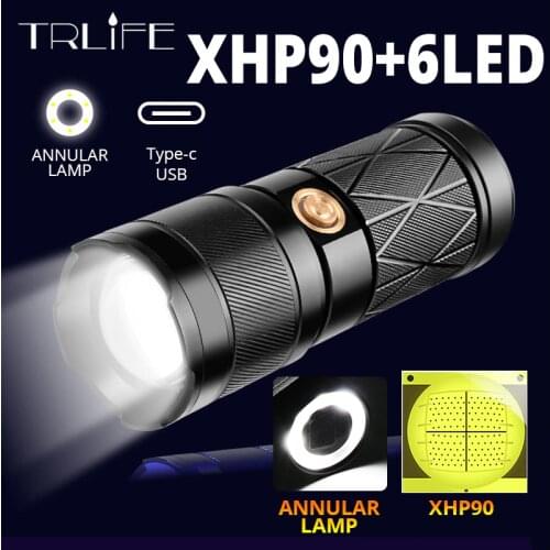 8000LM XHP90 6*LED Flashlight Torch Powerful Rechargeable USB Tactical Flash Light L2 Portable Lantern Lampwith Built-in Battery