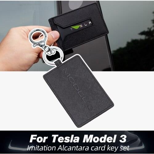 Model3 Car Leather Key Card Holder Protector Cover Key For Tesla Model 3 2021 Accessories Black Key Fob Case Bag Model Three
