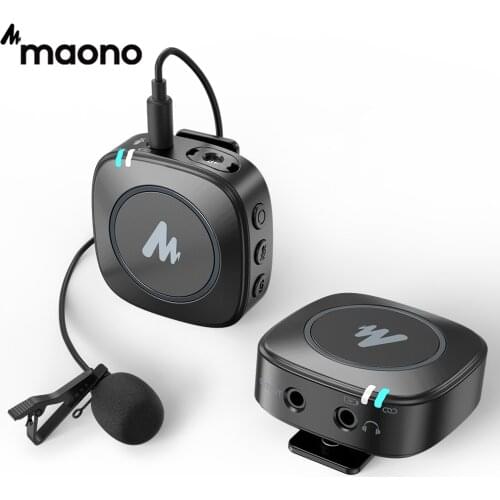 MAONO Wireless Microphone 2.4G Stable Transmission Built-in Handheld Mic/External Lavalier Mic for Phone, Camera, Computer WM820
