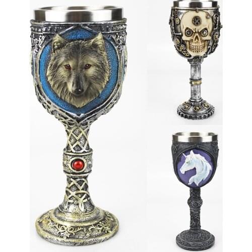 Stainless Steel Gothic Wine Goblet Style Contain Wolf Unicorn Gear Skull Skeleton Slave Wine Glass BEST Friend Halloween Gifts
