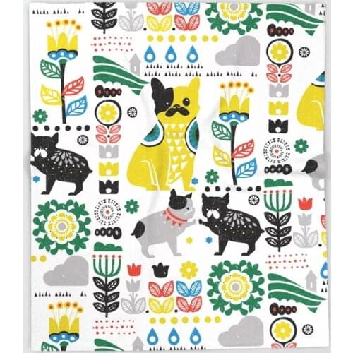 Bull Dog Cartoon Throw Blanket Cute Kids Design Scandinavian French Bulldog Blankets for Beds Christmas Decorations for Home