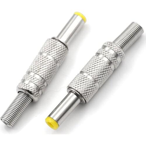 One Piece Metal DC Power Male Plug Jack Adapter Connector Plug With Yellow Head 5.5*2.1 5.5x2.1mm