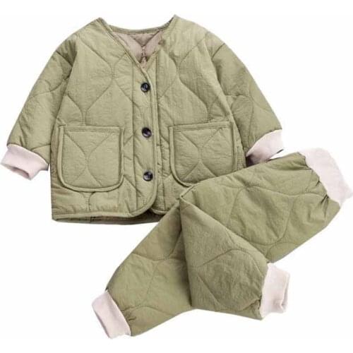 Children Keep Warm Clothes New Winter Kids Boys Girls Thicken Cotton Jacket Pants 2Pcs Suit 0-5Y Baby Infant Casual Tracksuits