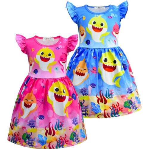 Kids New European Summer Girls Dresses Cotton Cartoon Girl Kids Clothes Blue Pink Flower Dress Hand Graffiti 2-10 Years