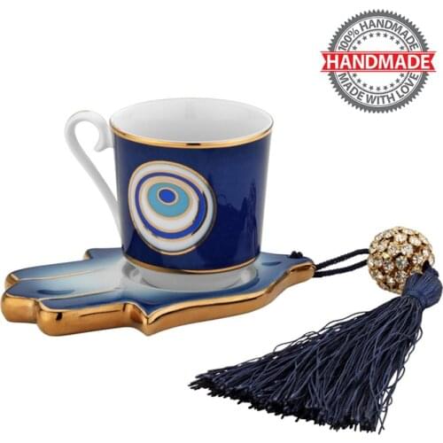 Handmade Kutahya Omur Porcelain 1 Person Coffee Cup Set Turkish Coffee Espresso 1 Coffee Cup + 1 Hand Form Saucer %100 Original