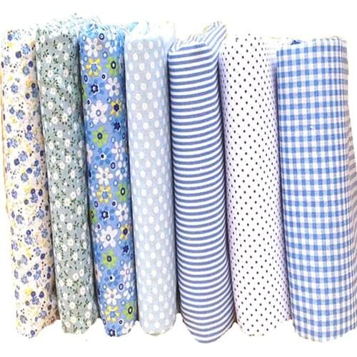 Ibotti 7pcs 50x50cm Blue Floral Dot grid 100% Cotton Fabric Sewing Tilda Doll Cloth DIY Quilting Patchwork Tissue Textile