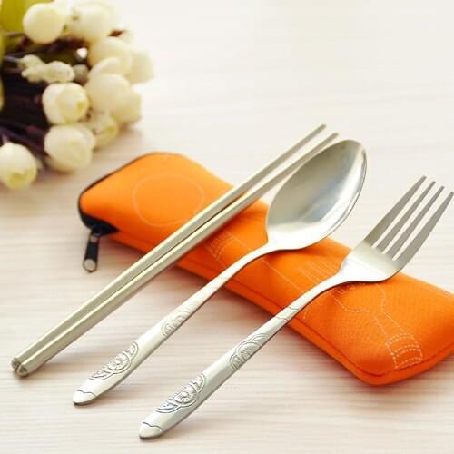 1 Set Environmental Stainless Steel And Fork Outdoor Portable Tableware Three Pieces Suit