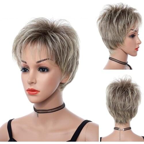 Gres Short Blonde Ombre Wig for White Women Synthetic Hair with Bang 613 Toupee Hair for Women High Temperature Fiber