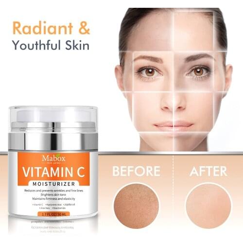 1pc 50Gram 100% Natural Vitamin C Cream For Whitening Shrinking Pores Skin Firming and Moisturizing with Powerful antioxidant