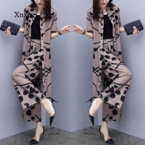 Summer Womens Fashion and Elegant 2-Piece Jacket Long Cardigan and Wide Leg Pants Chiffon Pants Set