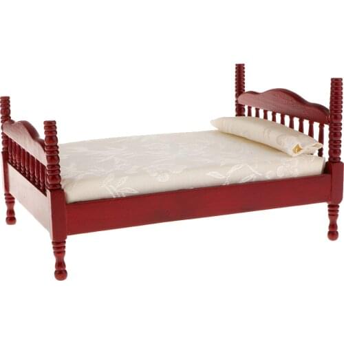 1:12 Dollhouse Furniture, Miniature Double Bed Wooden Bed, 16.5 X