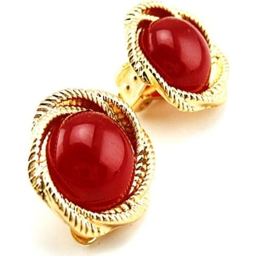 2019 Top Fashion Hot Sale Copper Round Semi-precious Earcuff Earings Exquisite Texture Like Ruby Ear Clip Earrings