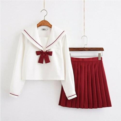 New Japanese School Sailor Uniform JK Girls Long Sleeve Blouse+Pleated Skirt Suit Students Cosplay Costumes Christmas Gifts