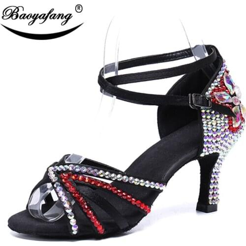 BaoYaFang 2019 New arrive Crystal Dancing shoes Ladies 8cm High heeled Sweety Summer Sandals Ankle strap performance shoes
