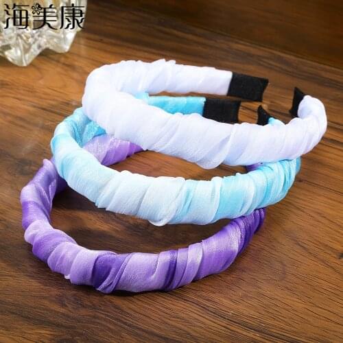 Haimeikang New Fashion Women Hairband Winding Headband Mesh Wide-brimmed Headwear Bezel Hair Hoop Gradient Hair Accessories 2021