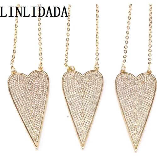 5Pcs Womens Fashion Jewelry Gold Color Full CZ Micro Pave Heart Pendant Necklace