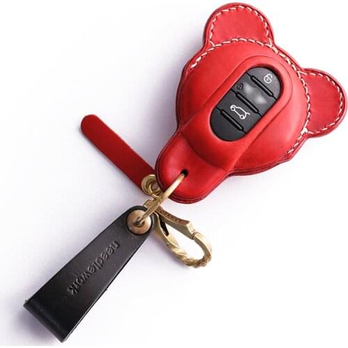 Suitable for BMW MINI key shell mini cooper handmade leather car key cover two-needle one-line pure hand-made