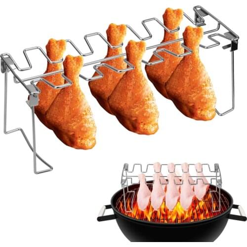Chicken Wing Leg Rack Barbecue Supplies Roast Rack Grilling BBQ Non-Stick Barbecue Rib Roast Chicken Leg Rack Stainless Steel