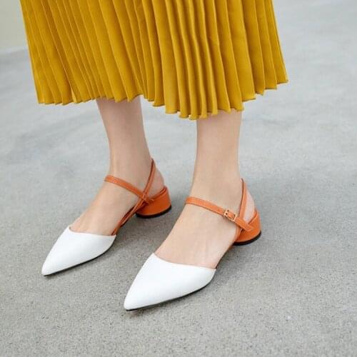 PXELENA 2019 Summer Trendy Sandals Women Mixed Color Pointed Toe Round Med Heels Ladies Party Office Dress Shoes Plus Size 34-43
