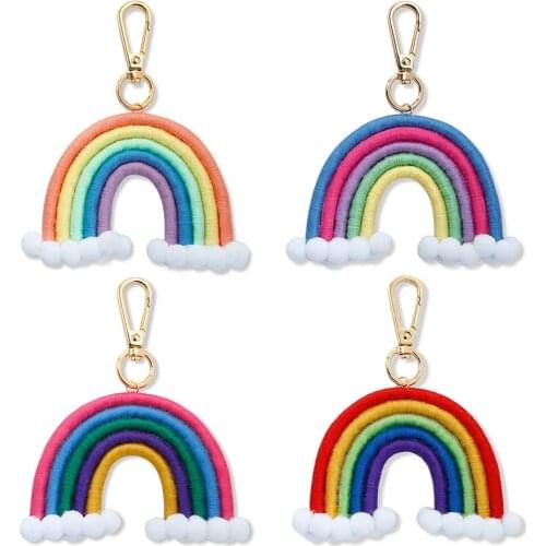 Rainbow Color Keychain Handmade Tassels Bag Pendant For Women Charm Cotton Fringe Key Chains Accessories UKEN