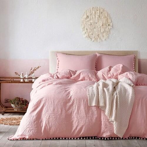 2/3pc Pink Bedding Sets with Small Ball Microfiber Fabric Twin Double Queen King Duvet Cover Pillowcase Comfortable Home Textile