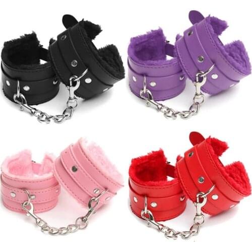 Sexy Adjustable PU Leather Plush Handcuff Ankle Cuff Restraints Bondage Sex Toy Restraints Sex Bondage Exotic Accessories