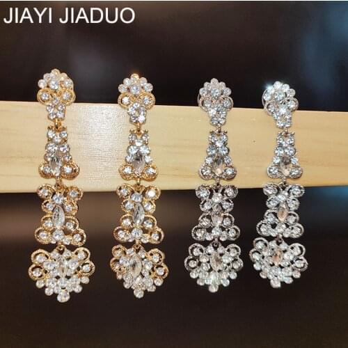 White crystal earrings wedding jewelry women dress accessories long earrings