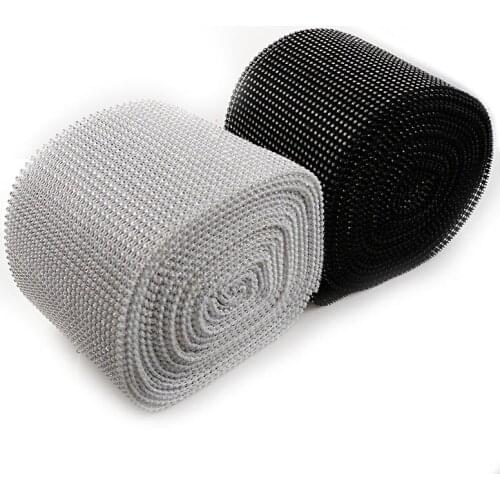 30 Rows 0.5 Yard 3mm Black/White Rhinestone Mesh Trim (With Rhinestone) ABS Plastic Sew On For DIY Craft Jewelry Decoration