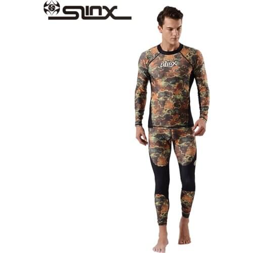 SLINX 0.5mm Men 2-Piece Lycra Camo Rash Guard UV Protection Beachwear Swim Diving Skin Wetsuit for Snorkeling Spearfishing Surf