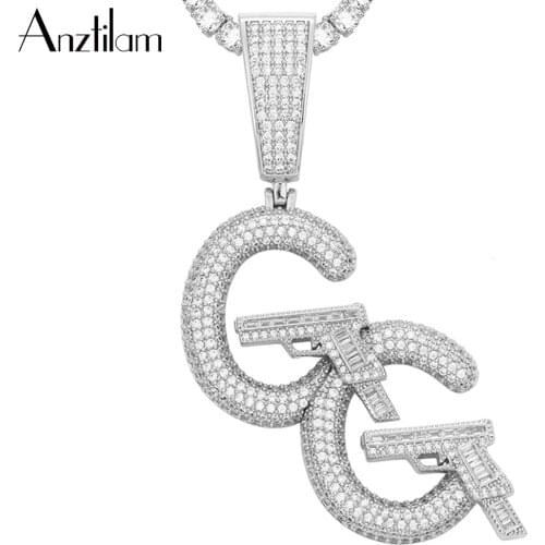 Hip Hop Bigger Iced Out Gun Letter G Pendant Necklace Copper Paved Setting Bling Cubic Zircon Mens Rock Jewelry Wholesale