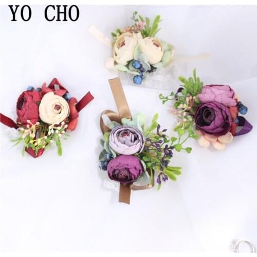 YO CHO Wedding Sister Winterness Brooches Boutonniere Corsage Wedding Wrist Corsage Bracelet Bridesmaid Wedding Bracelet Flowers