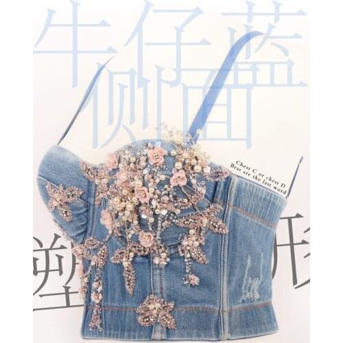 Women Tank Top Sling Sexy Backless Crop Attire High Street Banquet Nightclub Female Cowboy Pearl Diamond Stitching Luxury Vest