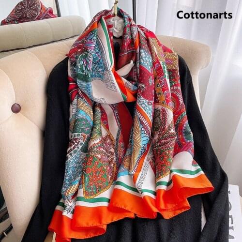 Retro Saddle Scarf Womens Bandana Double-sided Plant Printing Cotton Linen Shawl Summer Sunscreen Beach Pareo Warm Neckerchief