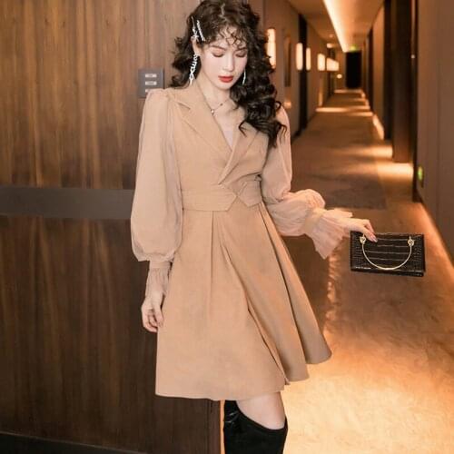 TVVOVVIN Coat Women Mesh Trench Patchwork Puff Sleeve Vintage Trench Coat Women Plus Size Khaki Long Coats Plus Size 2020 FKD5