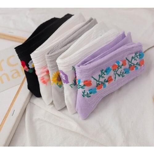 1Pair Women Socks Cotton Floral Printing Elastic Hosiery Comfortable Fashion Breathable Long Socks Lady Summer Socks Invisible