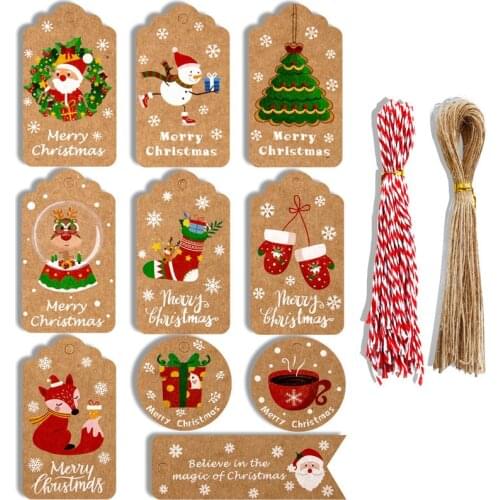 100pcs Merry Christmas Gift Tags Kraft Paper Card Hang Tag Christmas Party Favor Gift Bags Hanging Decoration Accessories Label