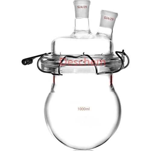 1000ml 24/29 Glass Reactor 1L Two Necks Lab Reaction Bottle W/2-Neck Lid & Clamp