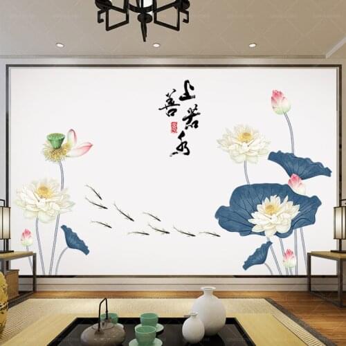 135*215cm Large Chinese Style Lotus Vintage Poster Wall Sticker for DIY Flower Living Room Study Teen Girls Room Decor Wallpaper